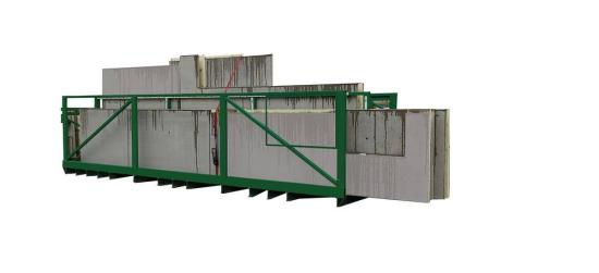 Preview: Transportgestell U-Bock mit Doppelwänden und Thermowänden – grün beschichtet für sicheren Betonfertigteiltransport